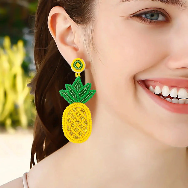 LOVCIA Bead Stainless Steel Pineapple Earrings