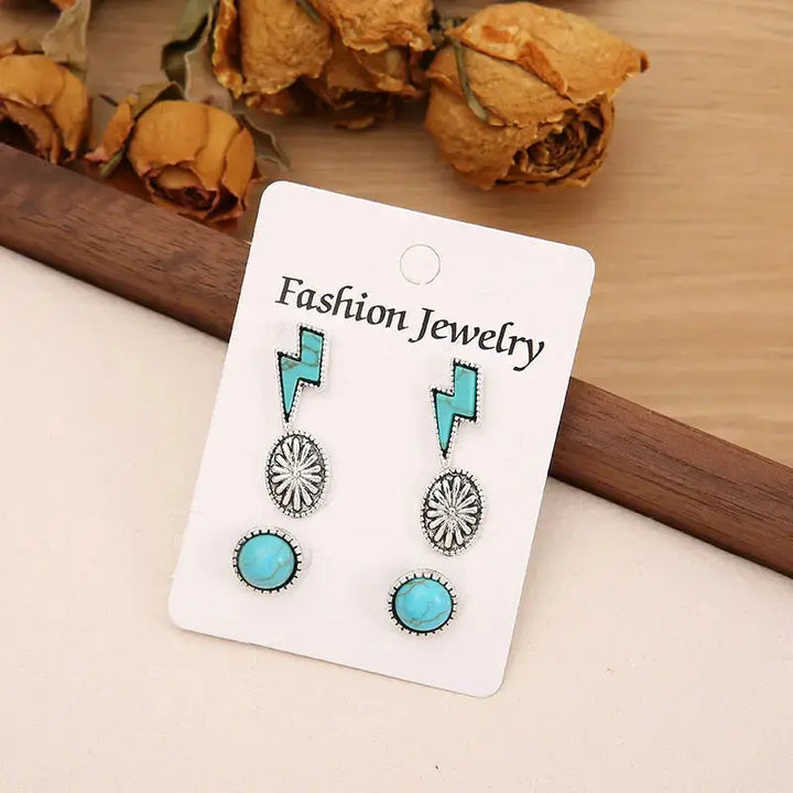 LOVCIA 3 Piece Artificial Turquoise Stud Earrings