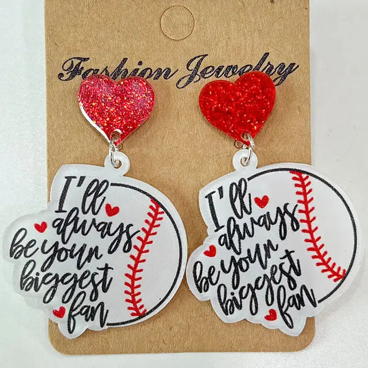 LOVCIA Heart Shape Sports Theme Acrylic Dangle Earrings