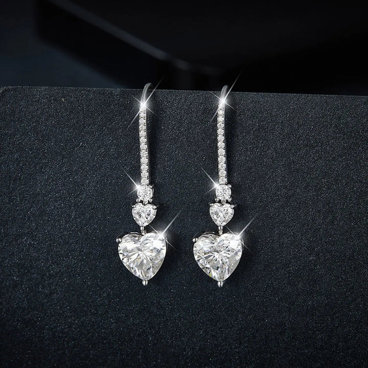 5.44 Carat 925 Sterling Silver Moissanite Heart Drop Earrings LOVCIA