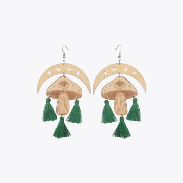 LOVCIA Moon & Mushroom Tassel Detail Dangle Earrings