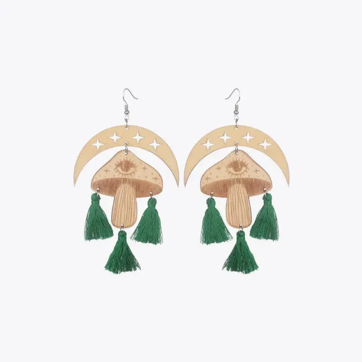 LOVCIA Moon & Mushroom Tassel Detail Dangle Earrings