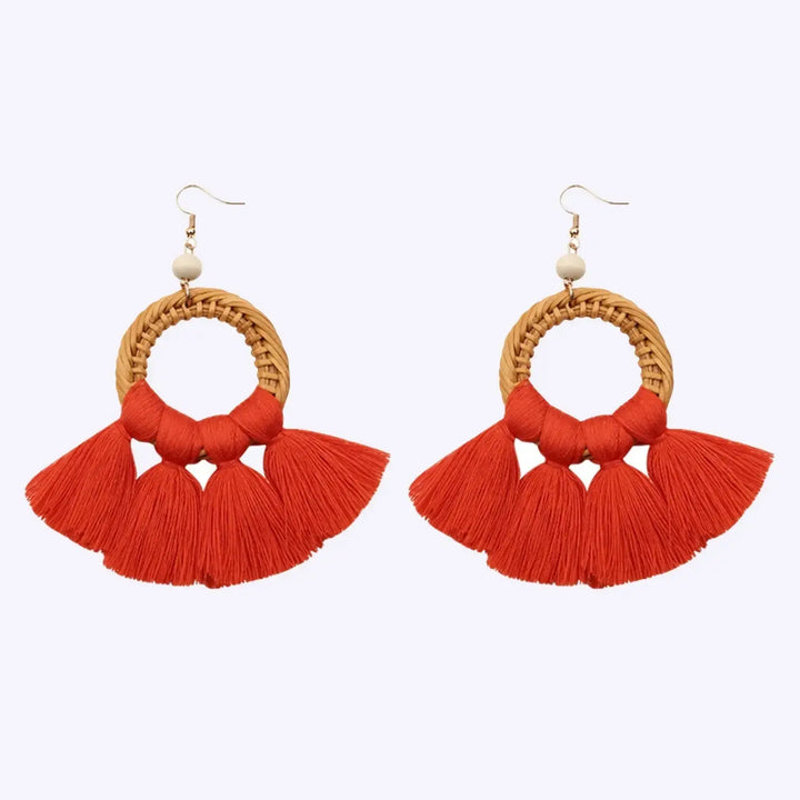 LOVCIA Tassel Cotton Cord Rattan Dangle Earrings