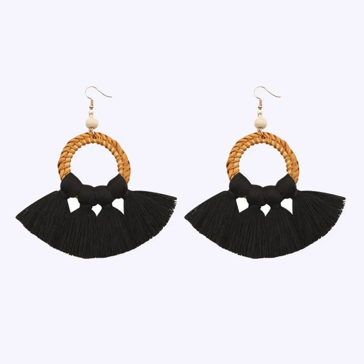 LOVCIA Tassel Cotton Cord Rattan Dangle Earrings