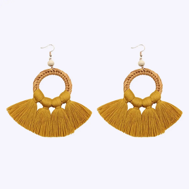 LOVCIA Tassel Cotton Cord Rattan Dangle Earrings