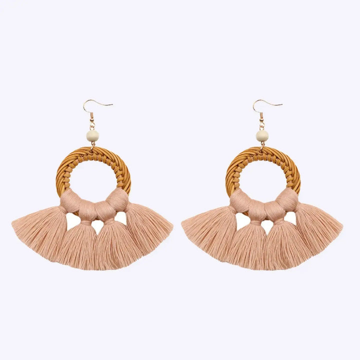 LOVCIA Tassel Cotton Cord Rattan Dangle Earrings