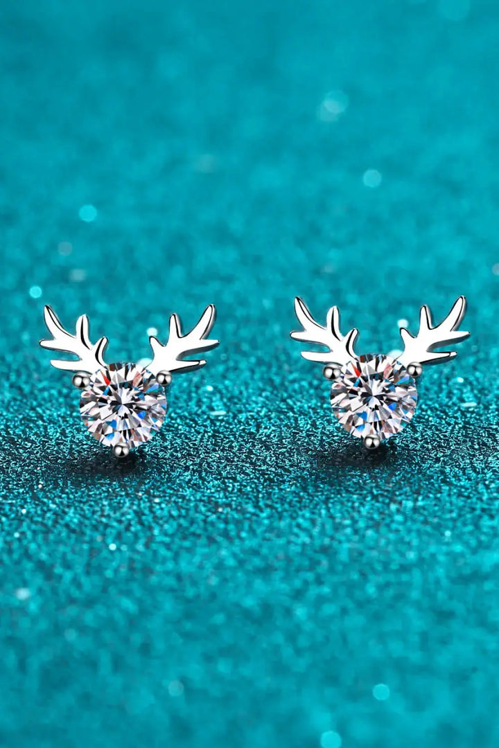 LOVCIA 925 Sterling Silver Reindeer-Shaped Moissanite Earrings