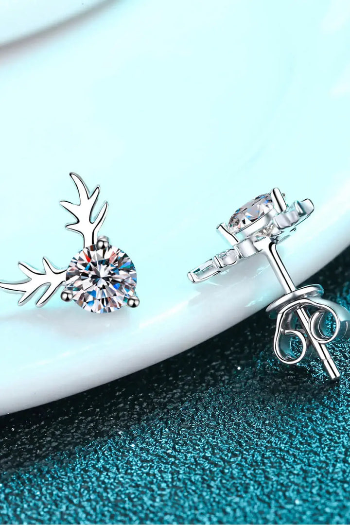 LOVCIA 925 Sterling Silver Reindeer-Shaped Moissanite Earrings