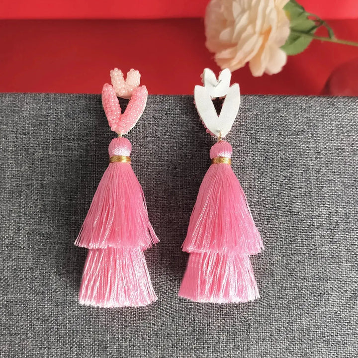 LOVCIA Tassel Bead Stainless Steel Dangle Earrings