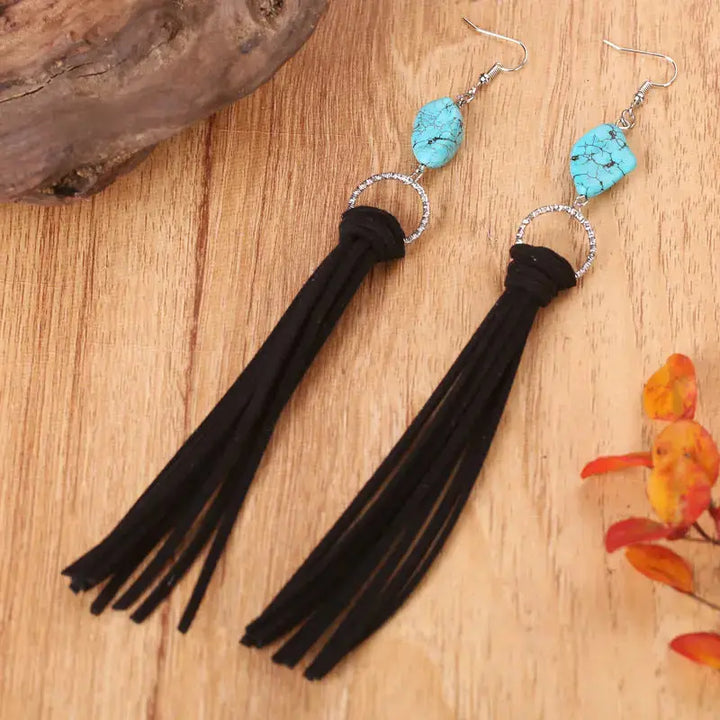 LOVCIA Turquoise Fringe Detail Earrings