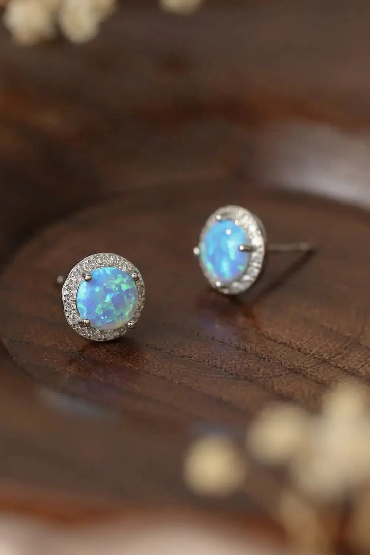 LOVCIA 925 Sterling Silver Platinum-Plated Opal Round Stud Earrings