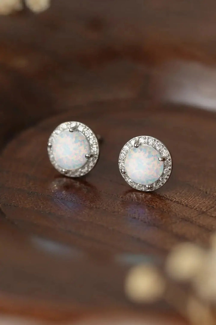 LOVCIA 925 Sterling Silver Platinum-Plated Opal Round Stud Earrings