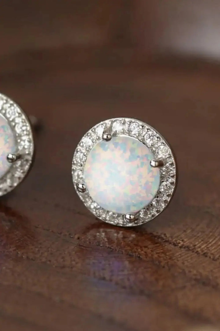 LOVCIA 925 Sterling Silver Platinum-Plated Opal Round Stud Earrings