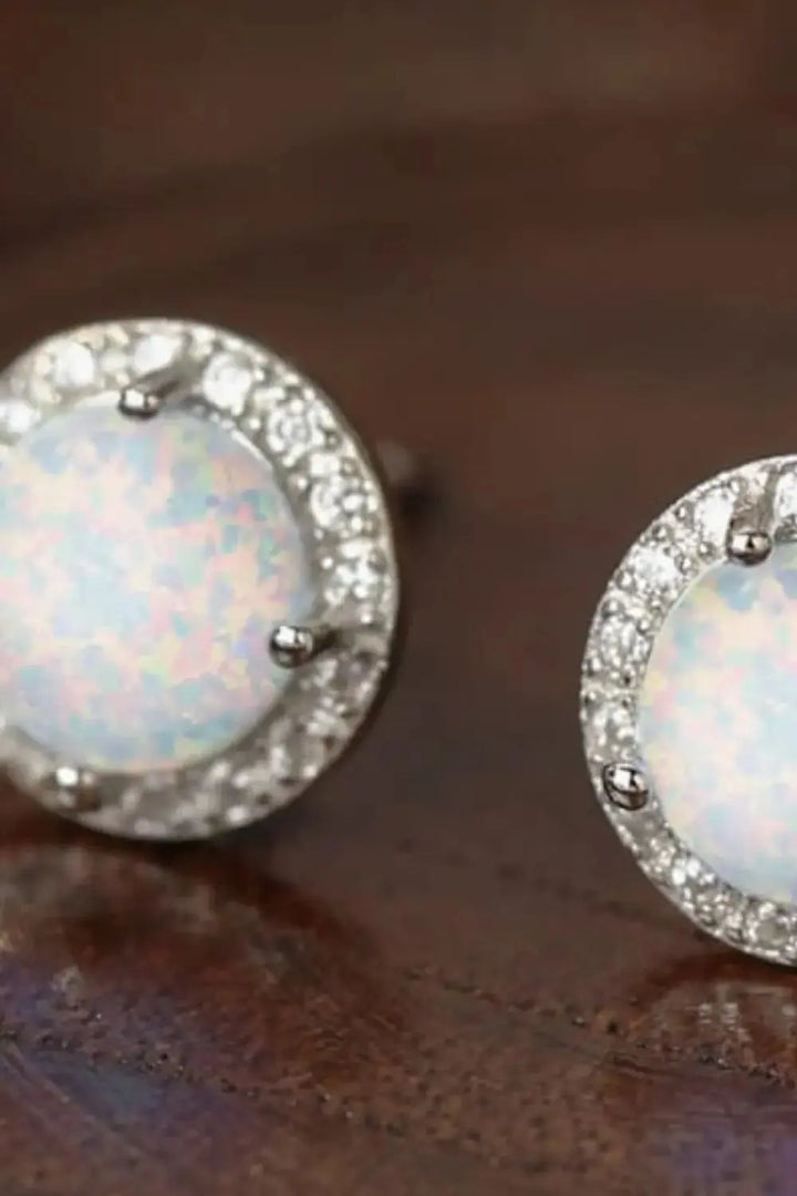 LOVCIA 925 Sterling Silver Platinum-Plated Opal Round Stud Earrings