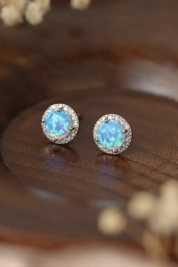 LOVCIA 925 Sterling Silver Platinum-Plated Opal Round Stud Earrings