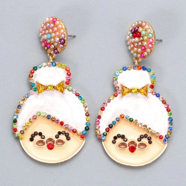 LOVCIA Rhinestone Alloy Mrs. Claus Earrings