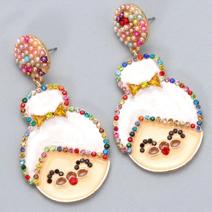 LOVCIA Rhinestone Alloy Mrs. Claus Earrings