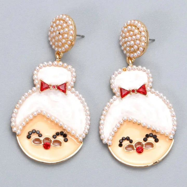 LOVCIA Rhinestone Alloy Mrs. Claus Earrings