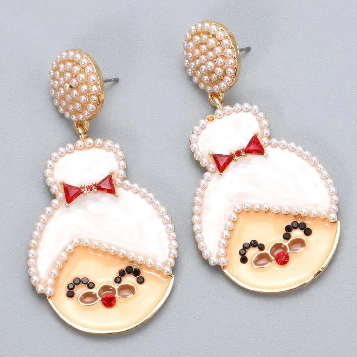 LOVCIA Rhinestone Alloy Mrs. Claus Earrings