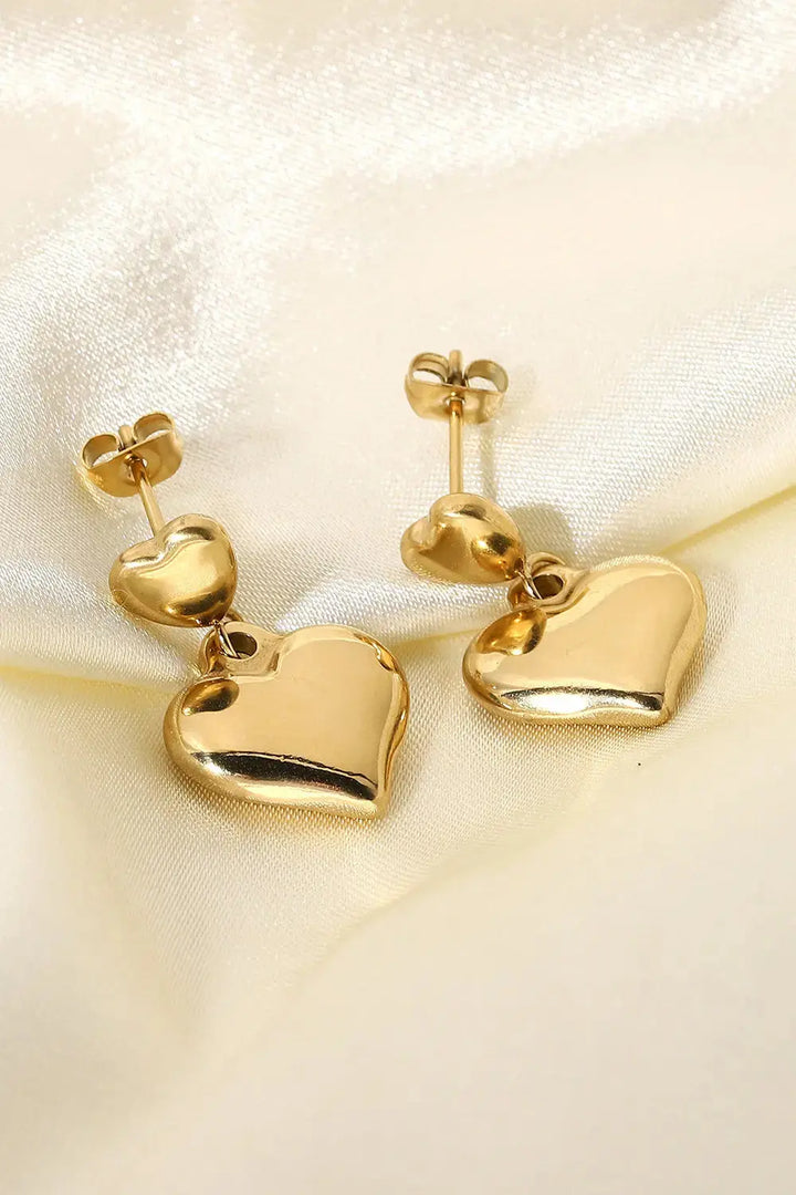 LOVCIA 14K Gold Plated Double Heart Stud Earrings