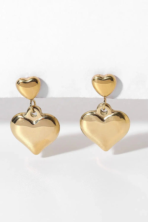 LOVCIA 14K Gold Plated Double Heart Stud Earrings