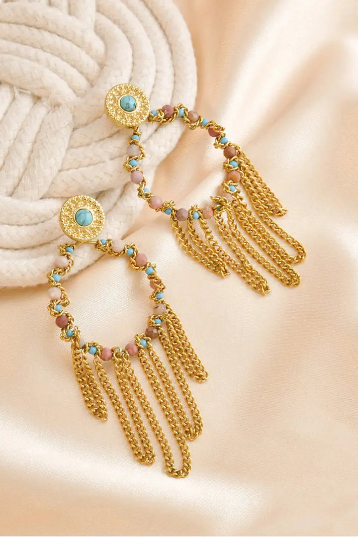 LOVCIA Beaded Chain Fringe Stainless Steel Earrings