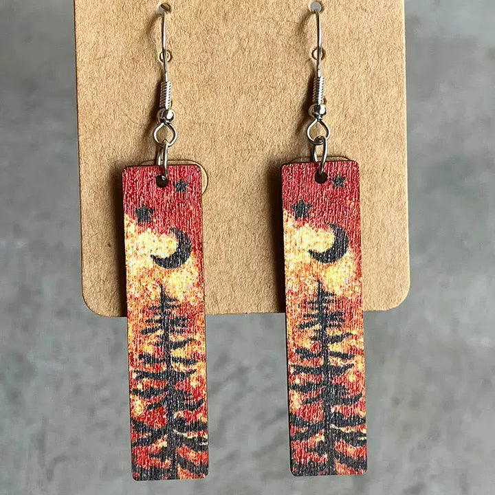 LOVCIA Square Shape Wooden Dangle Earrings