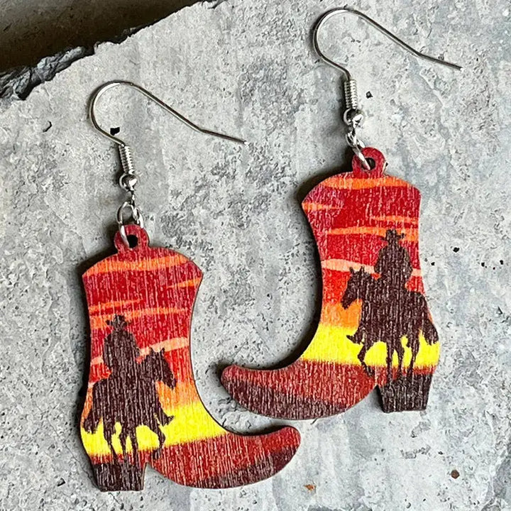 LOVCIA Boots Shape Wooden Dangle Earrings