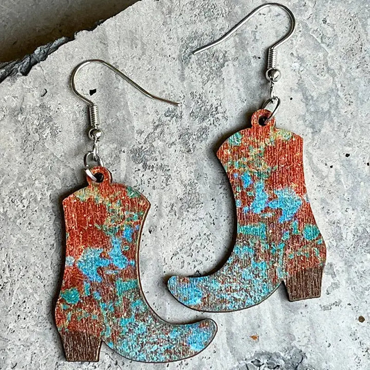 LOVCIA Boots Shape Wooden Dangle Earrings