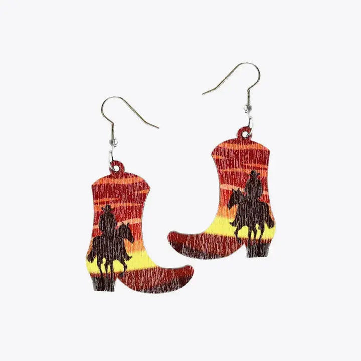 LOVCIA Boots Shape Wooden Dangle Earrings