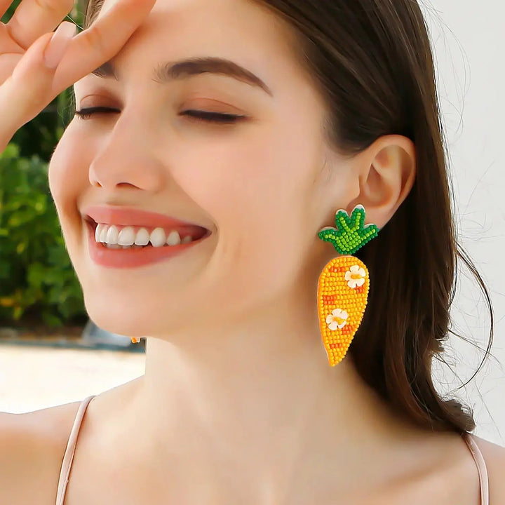 LOVCIA Stainless Steel Beaded Sequin Carrot Earrings