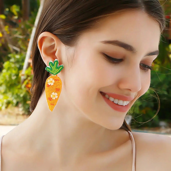 LOVCIA Stainless Steel Beaded Sequin Carrot Earrings