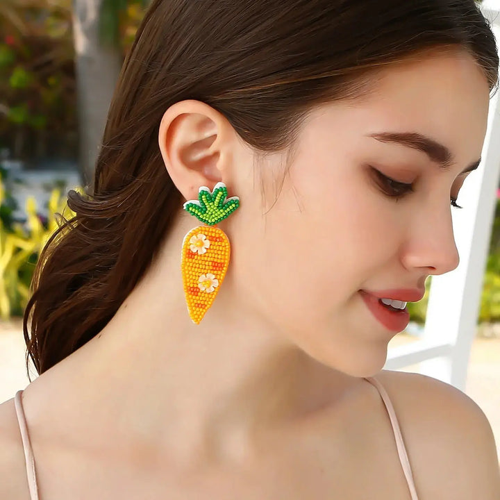 LOVCIA Stainless Steel Beaded Sequin Carrot Earrings