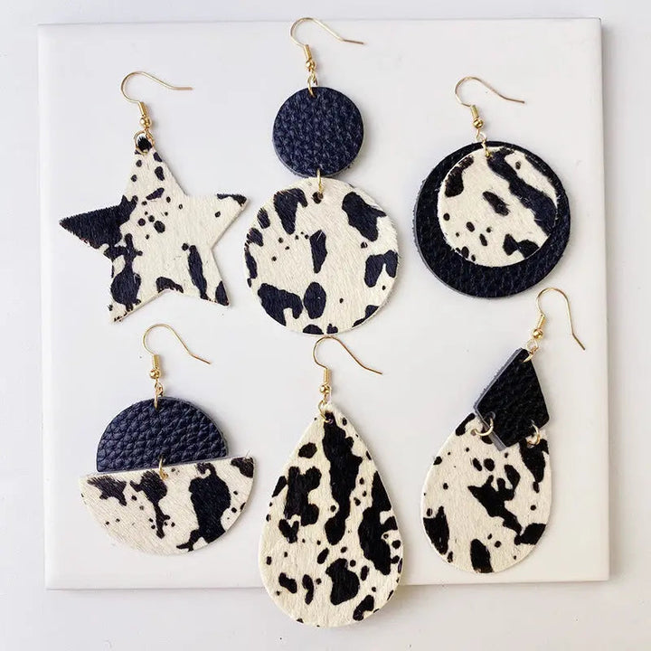 Genuine Cowhide Leather Dangle Earrings LOVCIA