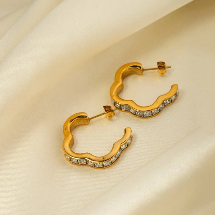 Stainless Steel Inlaid Zircon C-Hoop Earrings LOVCIA