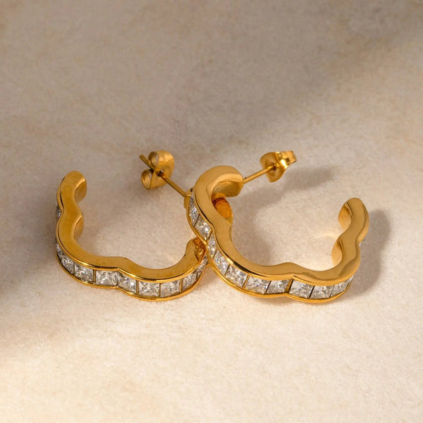 Stainless Steel Inlaid Zircon C-Hoop Earrings LOVCIA