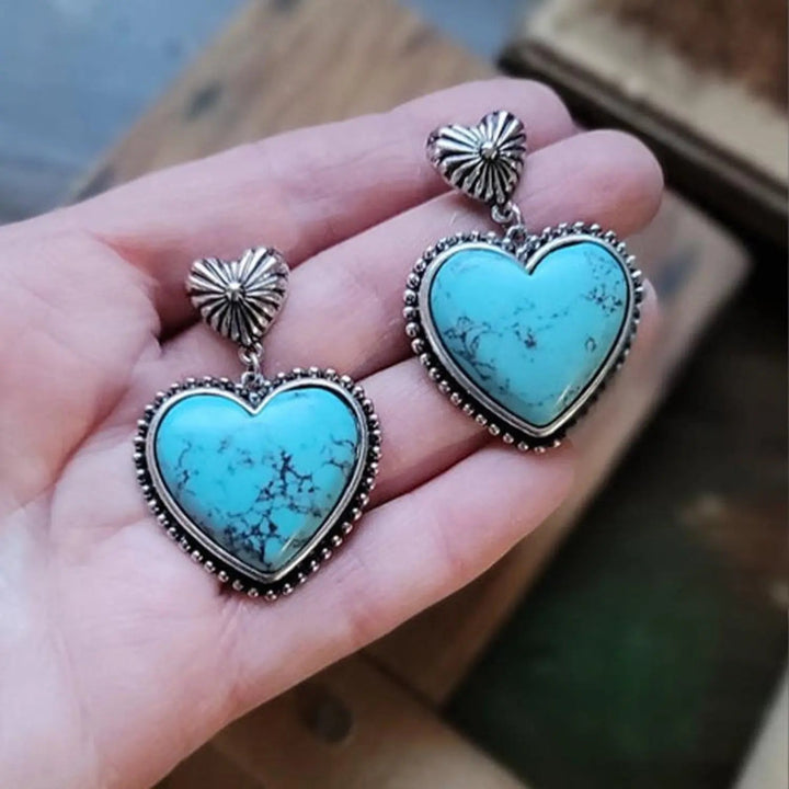 Artificial Turquoise Alloy Heart Dangle Earrings LOVCIA