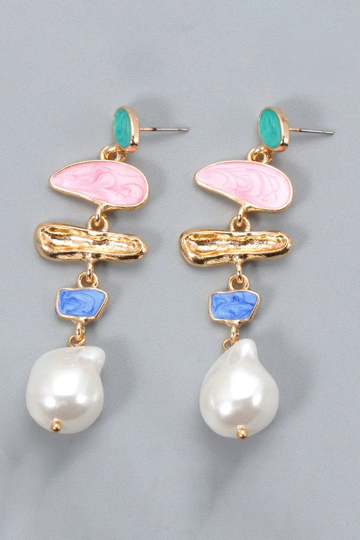 Abnormal Shape Zinc Alloy Synthetic Pearl Dangle Earrings LOVCIA