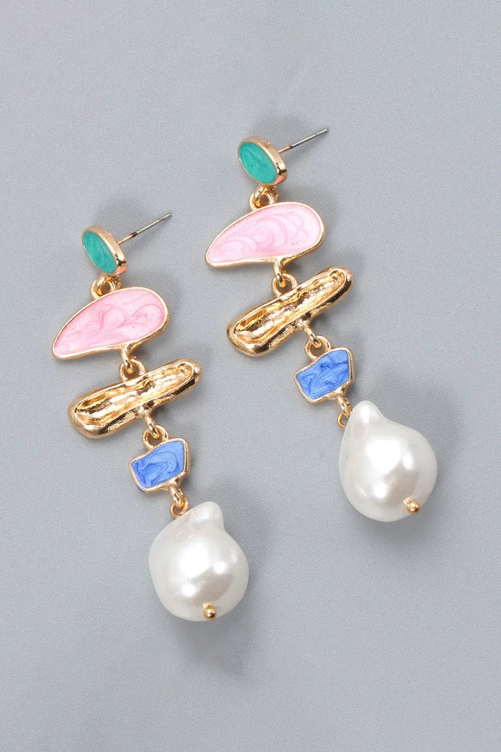 Abnormal Shape Zinc Alloy Synthetic Pearl Dangle Earrings LOVCIA