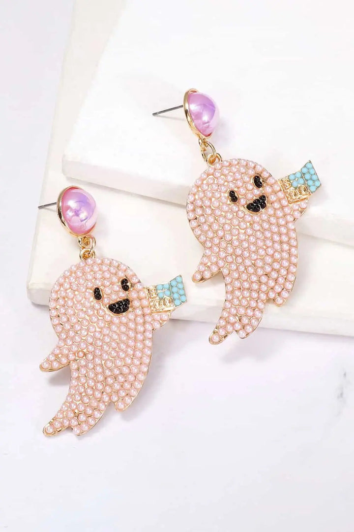 Ghost Shape Synthetic Pearl Dangle Earrings LOVCIA