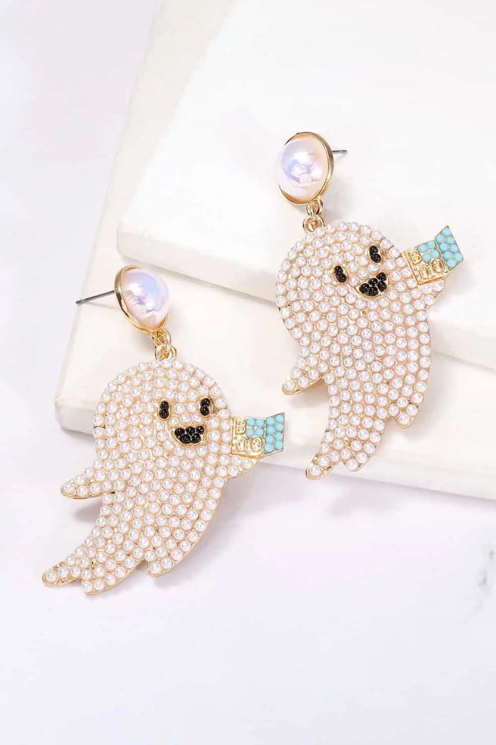 Ghost Shape Synthetic Pearl Dangle Earrings LOVCIA