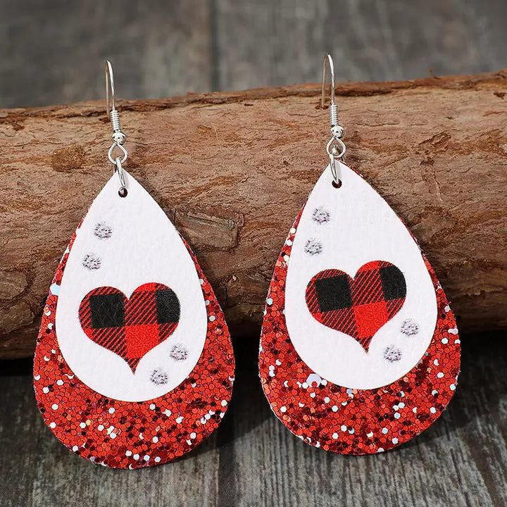 Heart Sequin Leather Teardrop Earrings LOVCIA