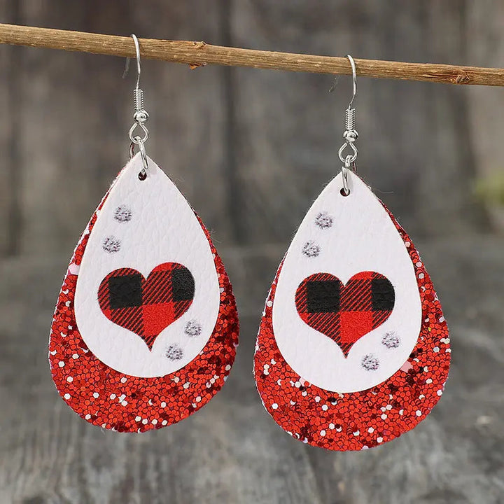 Heart Sequin Leather Teardrop Earrings LOVCIA