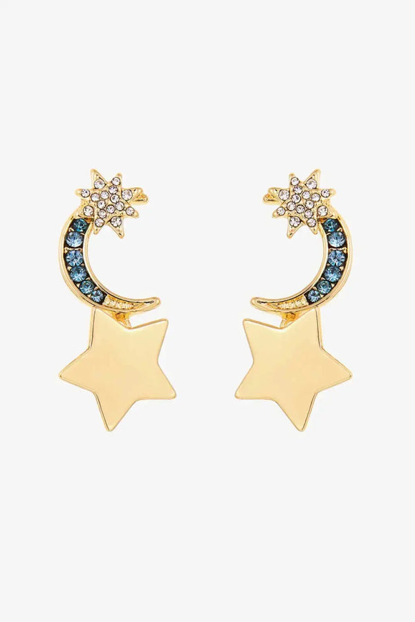 LOVCIA 5-Pair Wholesale Lasting Wish Inlaid Rhinestone Star and Moon Drop Earrings