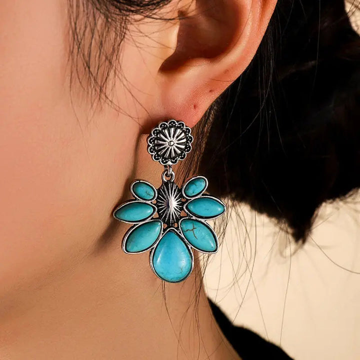 Artificial Turquoise Flower Earrings LOVCIA