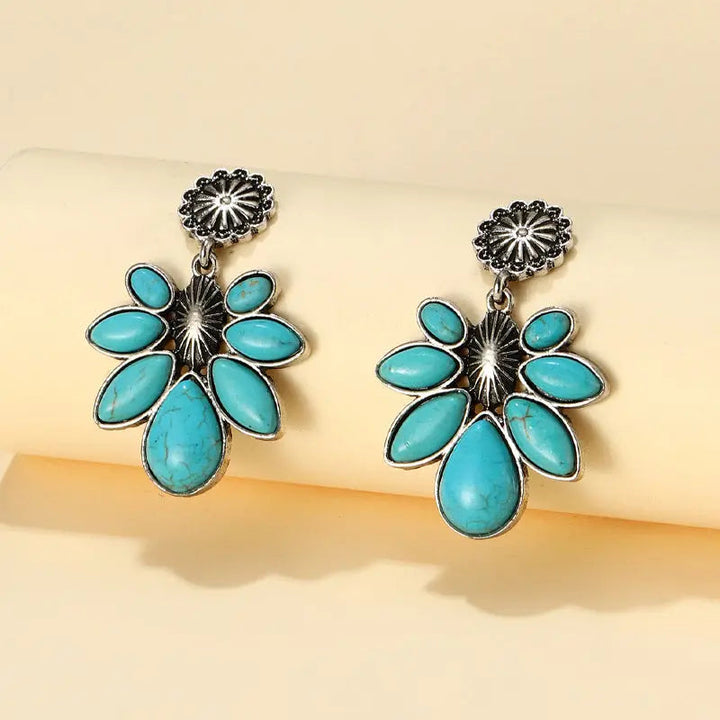 Artificial Turquoise Flower Earrings LOVCIA