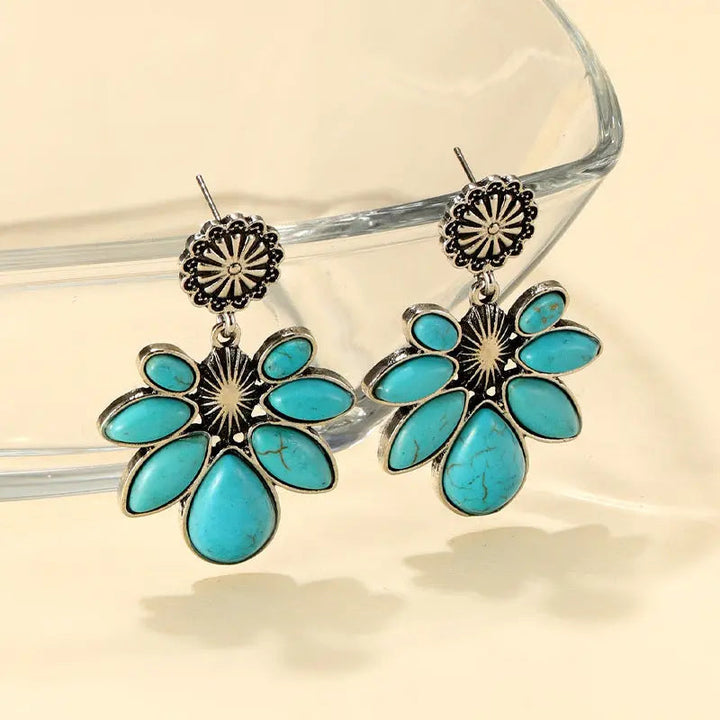 Artificial Turquoise Flower Earrings LOVCIA