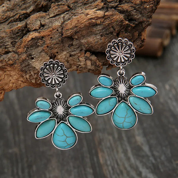 Artificial Turquoise Flower Earrings LOVCIA