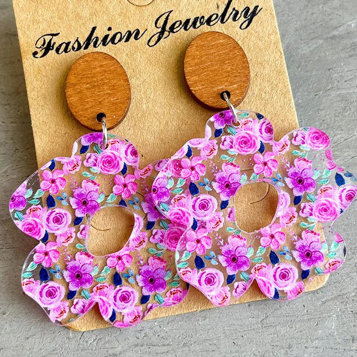 Flower Shape Acrylic Dangle Earrings LOVCIA