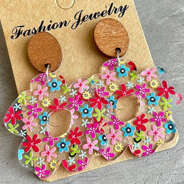 Flower Shape Acrylic Dangle Earrings LOVCIA